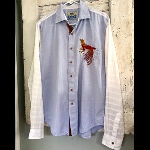 Triko Button Down Shirt Embroidered Bird Sz. Large
